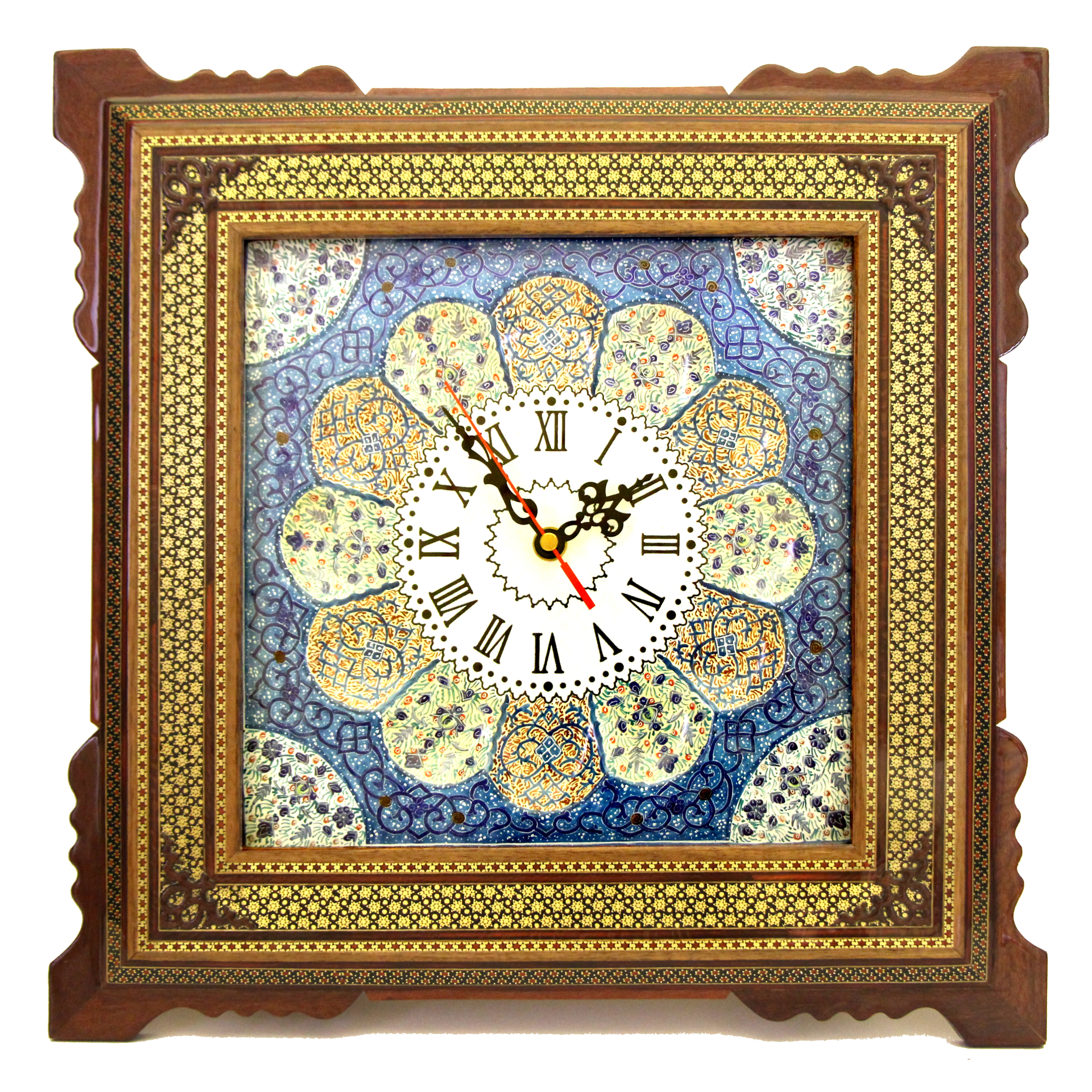 Persian Esfahan handmade Inlayed (Khatam) Wall Clock with Enameled